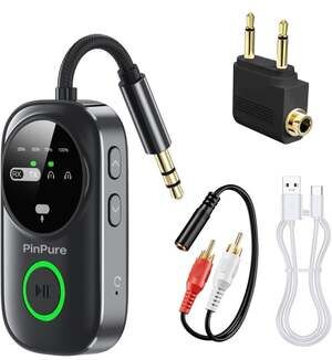 PinPure Bluetooth 5.4 Transmitter Receiver, 2-in-1 Airplane Wireless Audio Adapt